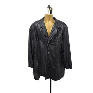 Mens Leather Jacket 2XL Black Grunge Distressed Big Lined Winter Fall Car Coat